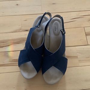 Clarks Navy Wedge Sandals